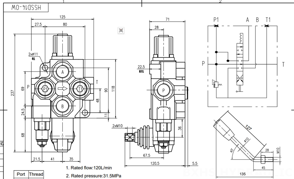 SD14 手控 1路 单块式方向阀 drawing image