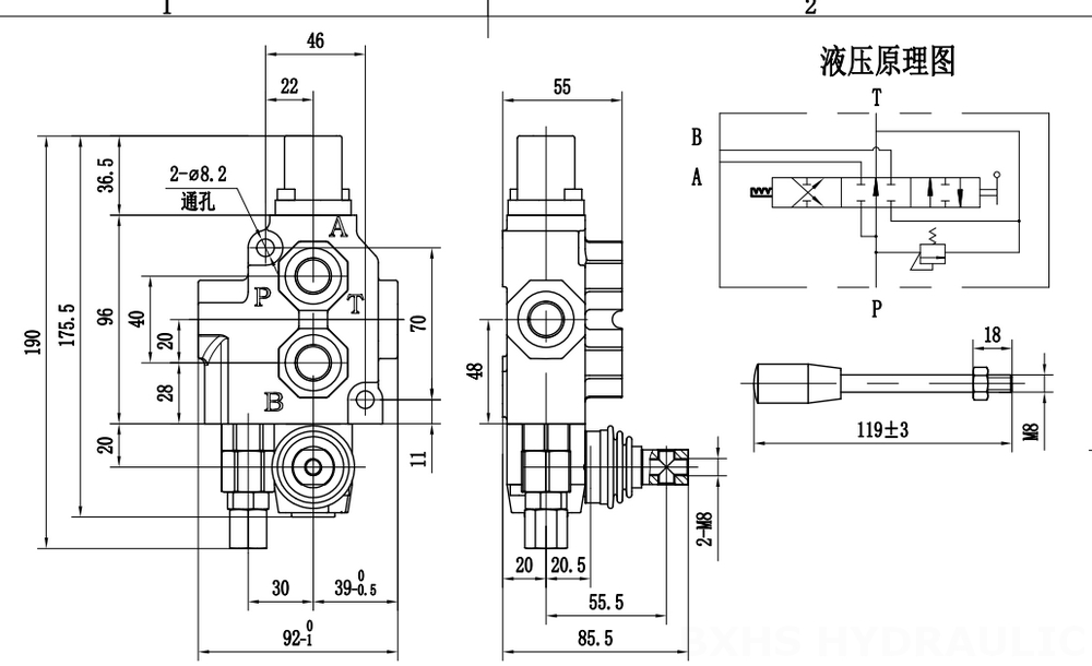 SD4 手控 1路 单块式方向阀 drawing image