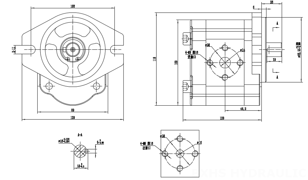 CBHS-FL304 4 cc/rev 20 MPa (2900 psi) 液压齿轮泵 drawing image