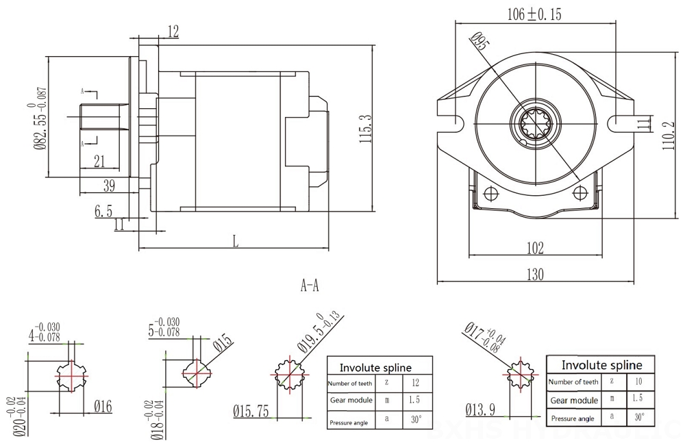 CBHS-F532 32 cc/rev 22 MPa (3190 psi) 液压齿轮泵 drawing image