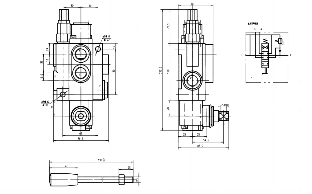 P40-G12 手控 1路 单块式方向阀 drawing image