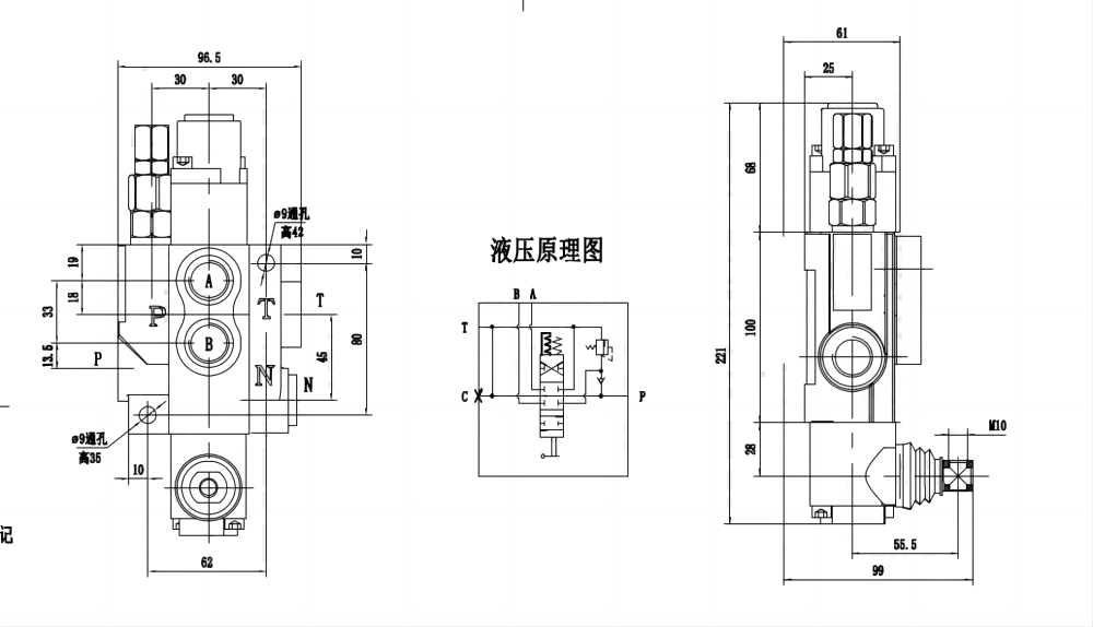 P40-G12-G38-OTW 手控 1路 单块式方向阀 drawing image