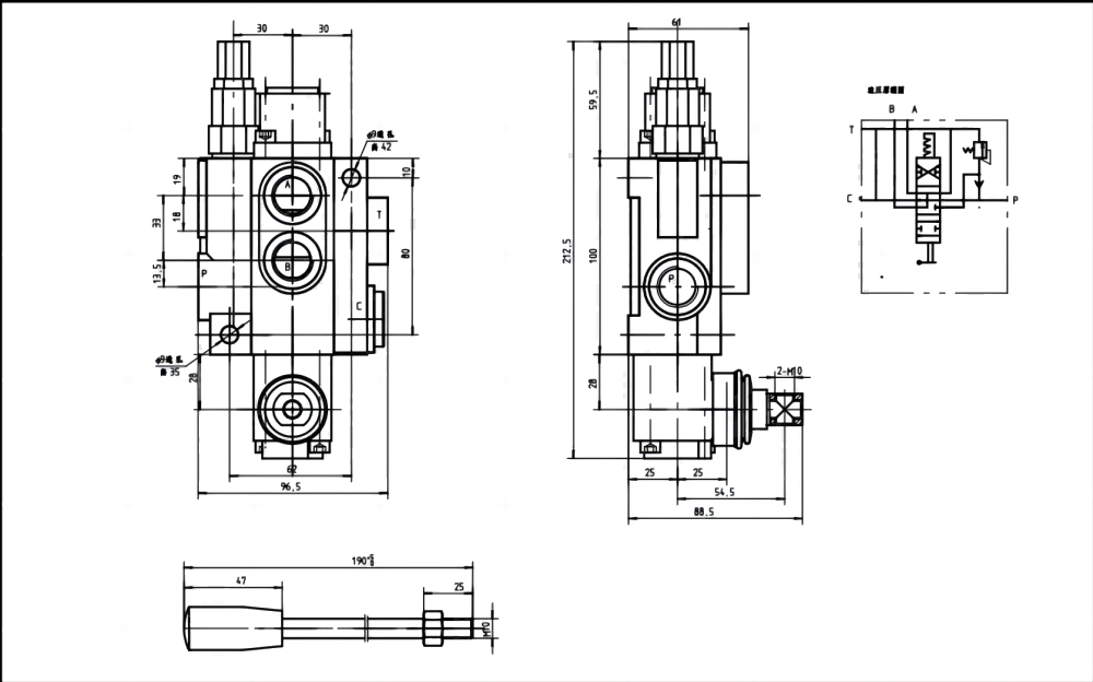 P40-G12-YW 手控 1路 单块式方向阀 drawing image