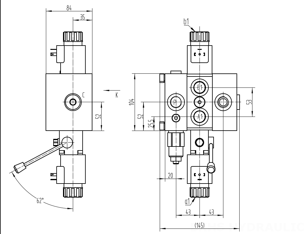 DCV58 电磁 1路 分块式方向阀 drawing image