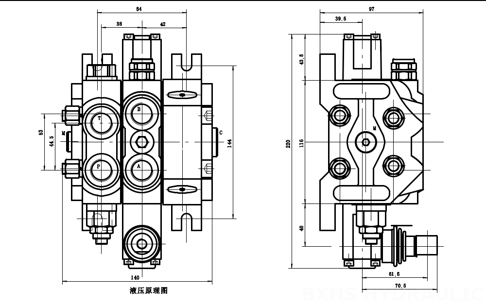 DCV60-G34 液控 1路 分块式方向阀 drawing image