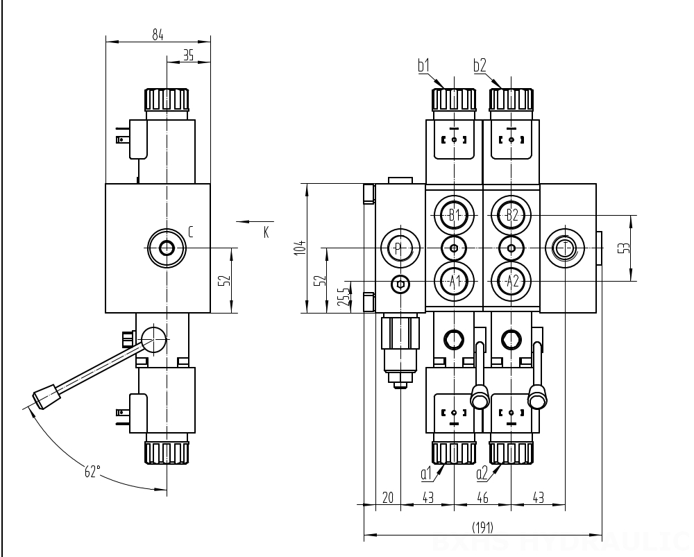 DCV58 电磁 2路 分块式方向阀 drawing image