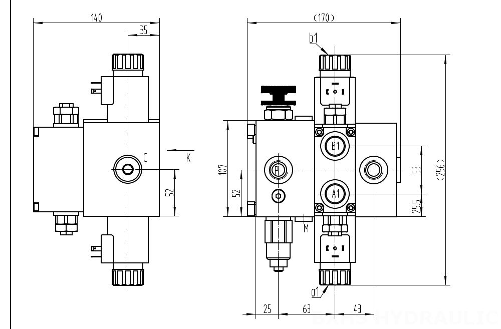 DCV58F 电磁 1路 分块式方向阀 drawing image