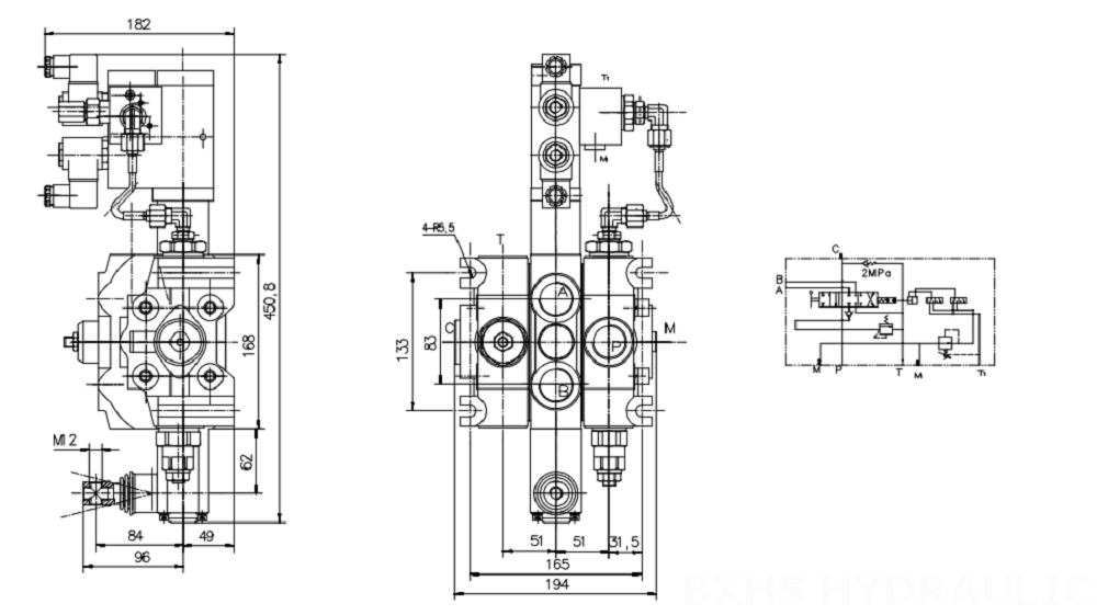 DCV200 电液控 1路 分块式方向阀 drawing image
