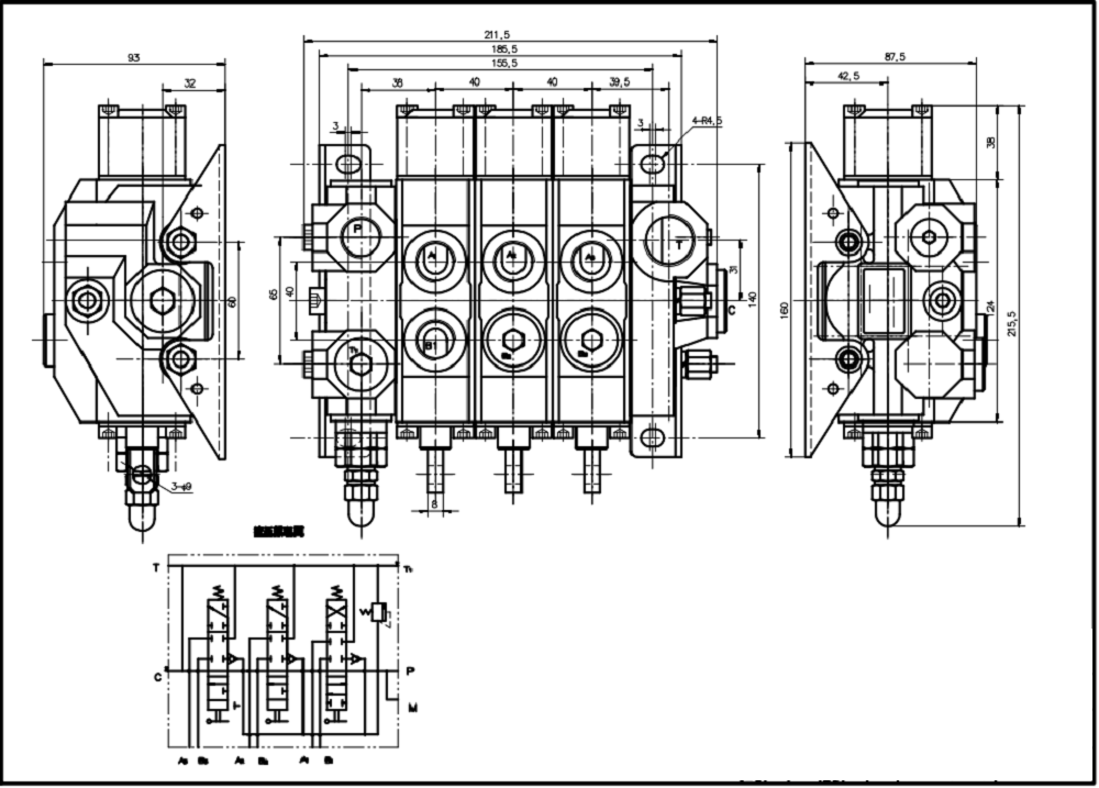 HSDS15 手控 3路 单块式方向阀 drawing image