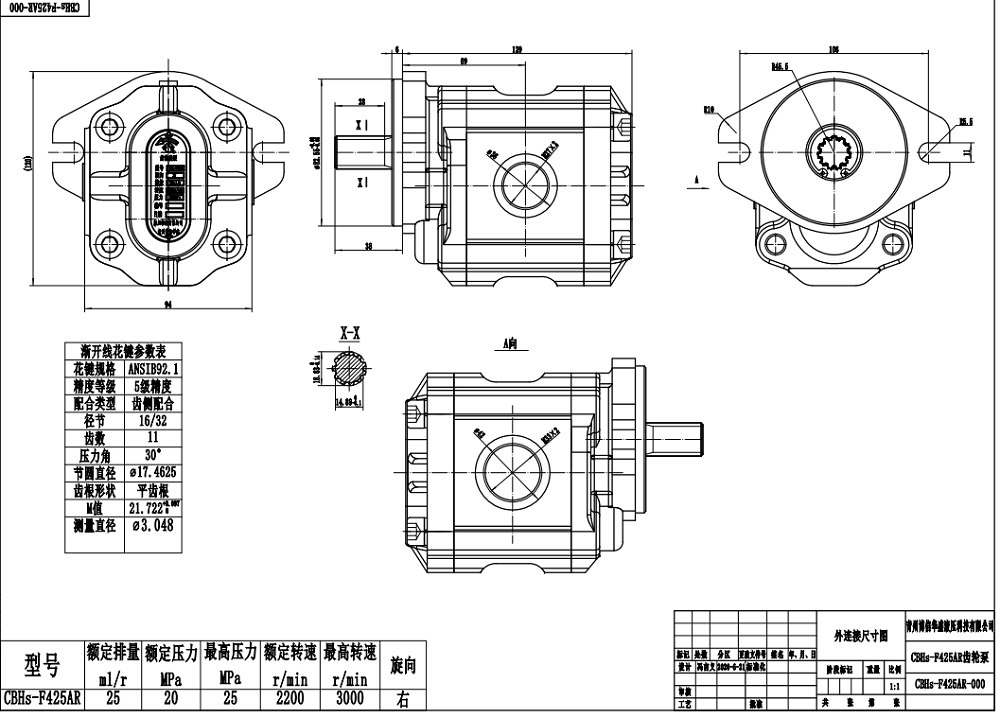 CBHS-F425 25 cc/rev 20 MPa (2900 psi) 液压齿轮泵 drawing image