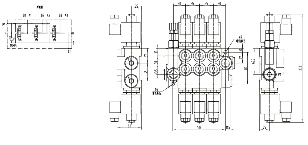 P40-DKL 电磁 3路 单块式方向阀 drawing image
