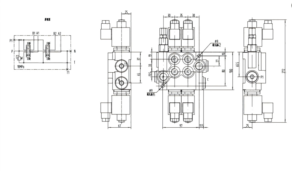 P40-DKL 电磁 2路 单块式方向阀 drawing image