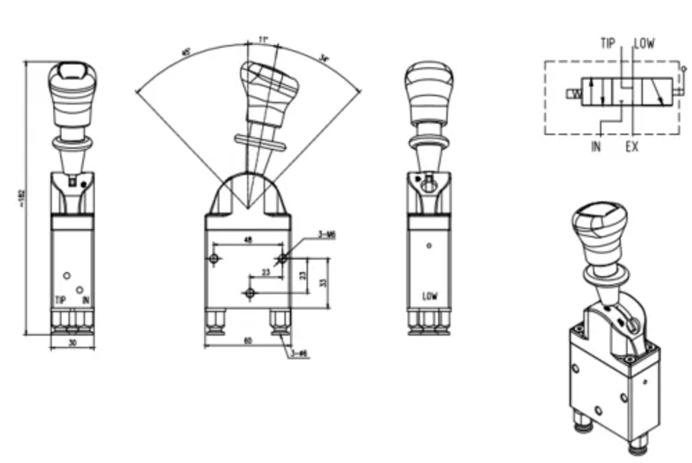 BKQF34B-C 气控 1路 气动控制阀 drawing image