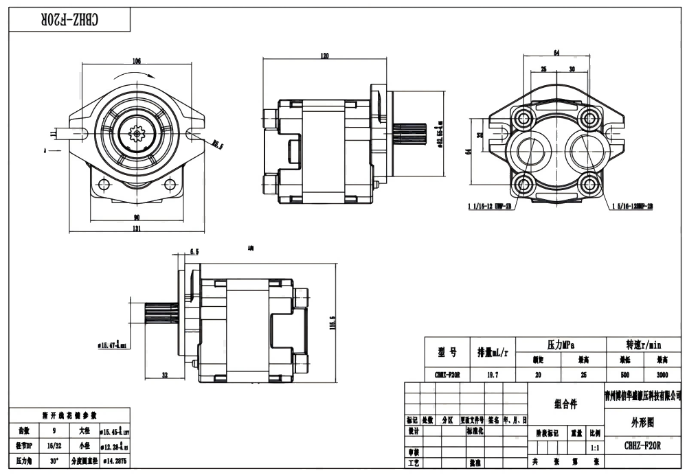 CBHZ-F20R 19.7立方厘米/转 20 MPa (2900 psi) 液压齿轮泵 drawing image