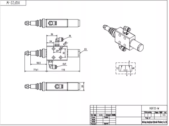 XQF-22W 气控 1路 单块式方向阀 drawing image