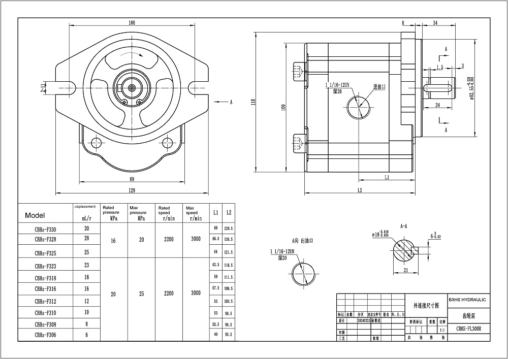 CBHS-FL-314 14 cc/rev 20 MPa (2900 psi) 液压齿轮泵 drawing image