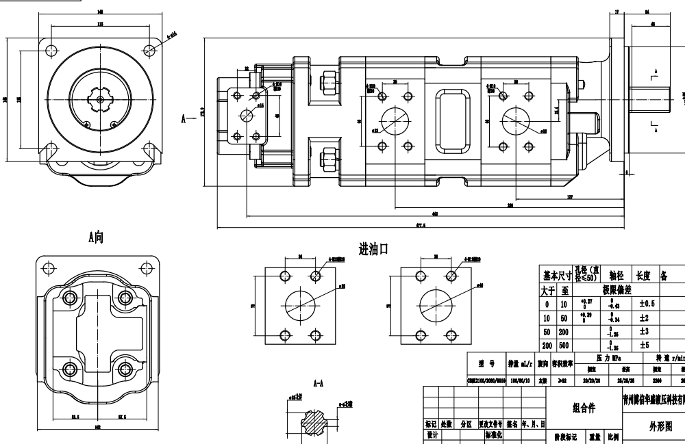 JHP2100-2080-1016 100 cc/rev 16 MPa (2320 psi) 液压齿轮泵 drawing image