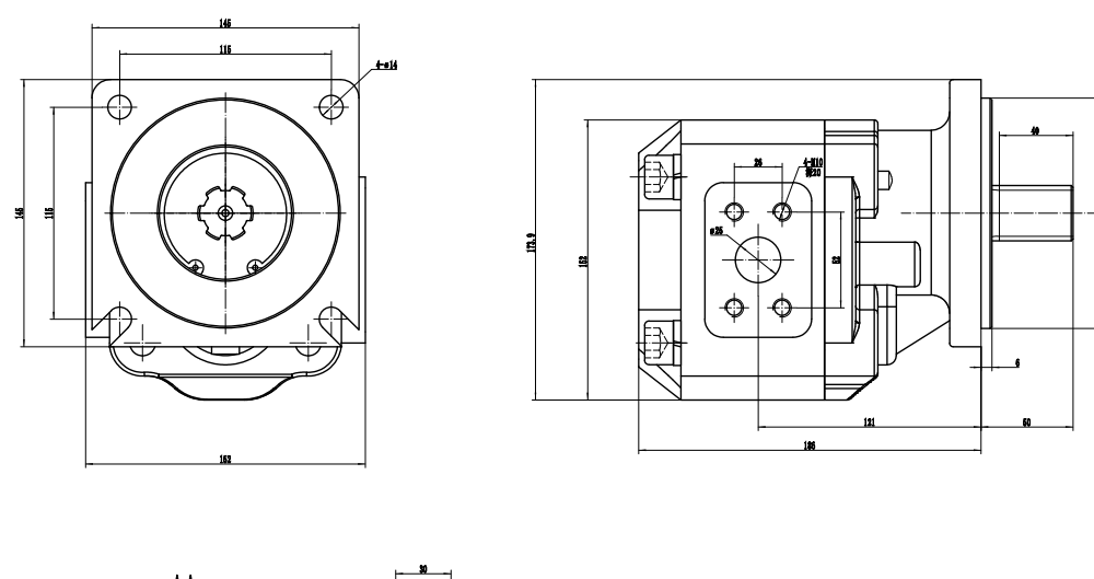 JHP2063 63 cc/rev 20 MPa (2900 psi) 液压齿轮泵 drawing image