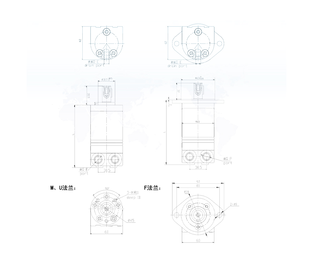 BMM_摆线液压马达 8 cc/r 14 Lpm 液压马达 drawing image
