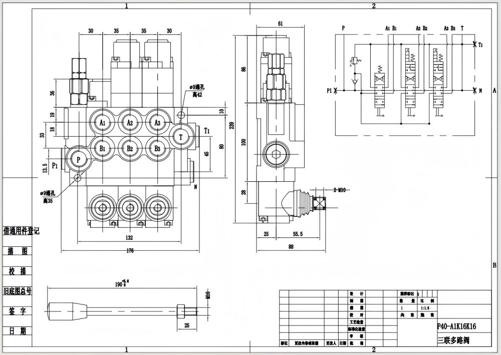 P40-G12-G38-OT-2QTW1 手控 3路 单块式方向阀 drawing image