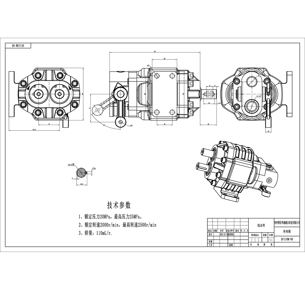BF110M 110 cc/rev 20 MPa (2900 psi) 液压齿轮泵 drawing image
