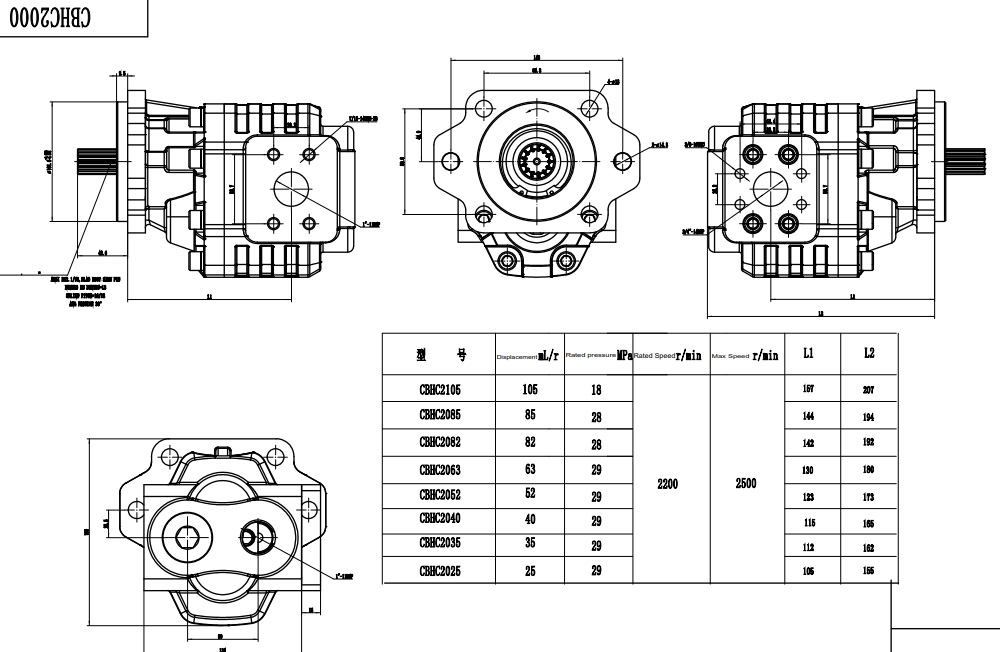 CBHC-2082 82立方厘米/转 28兆帕 (4061磅/平方英寸) 液压齿轮泵 drawing image