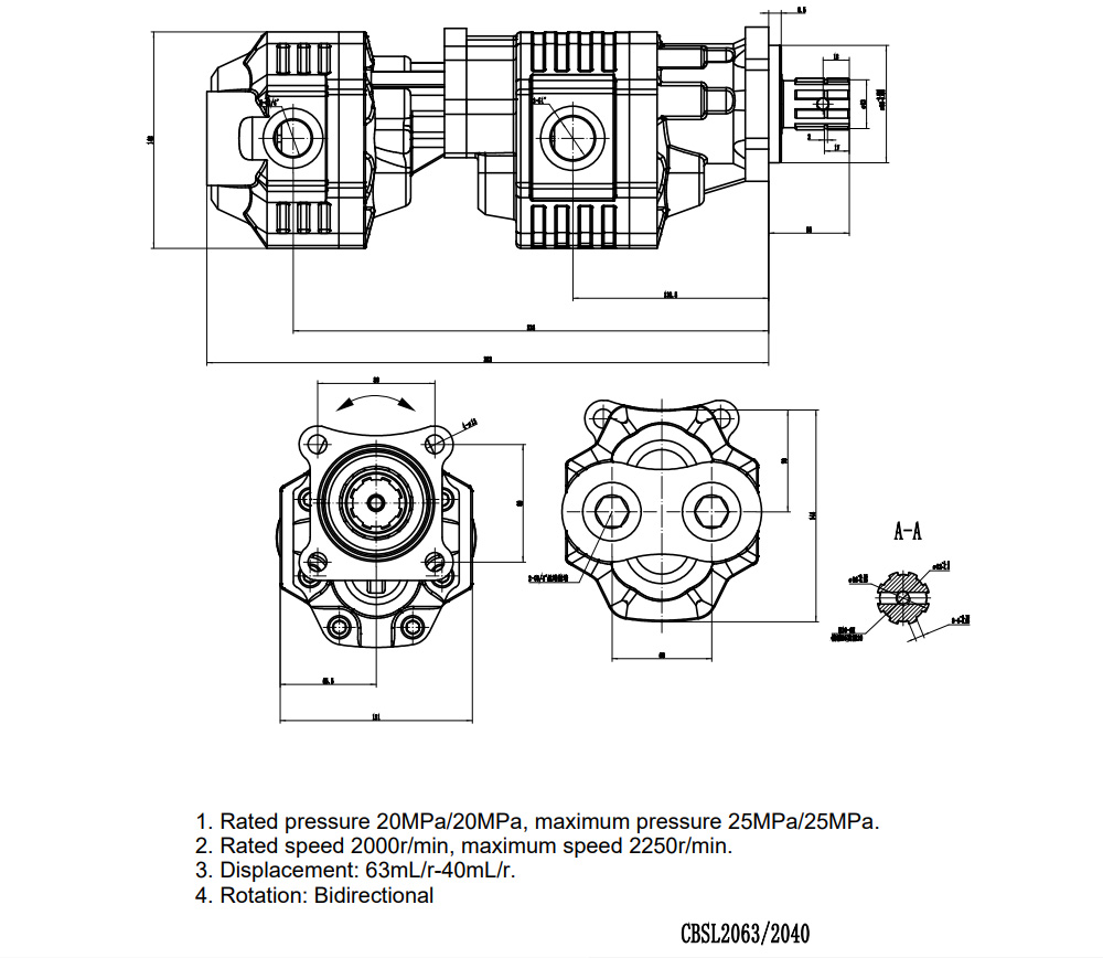 CBSL-2063-2040 63 cc/rev 20 MPa (2900 psi) 液压齿轮泵 drawing image