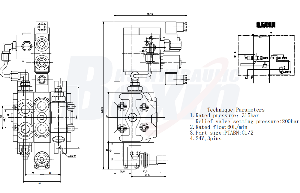 DCV60 电液控 1 联 分块式方向阀 drawing image
