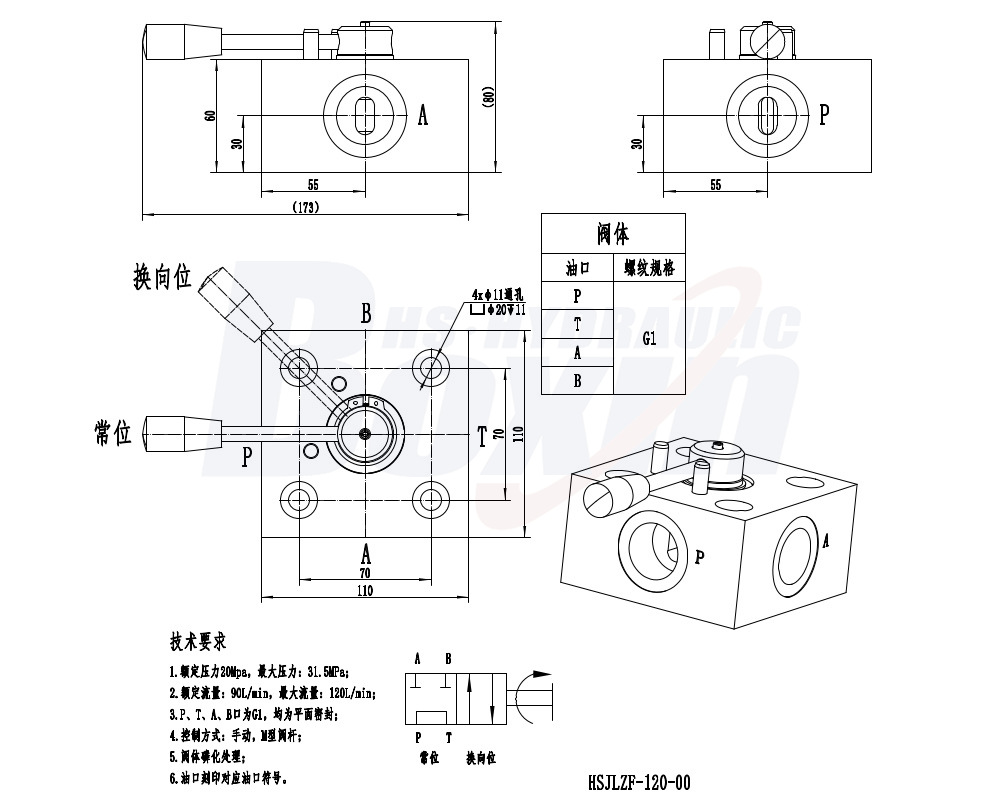 HSJLZF-120 手控 1 联 分流阀 drawing image