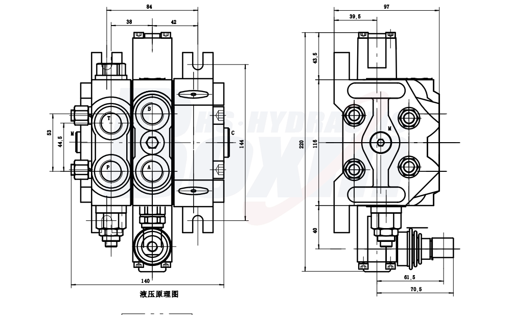 DCV60-JZTAW-J 手控 1 联 分块式方向阀 drawing image